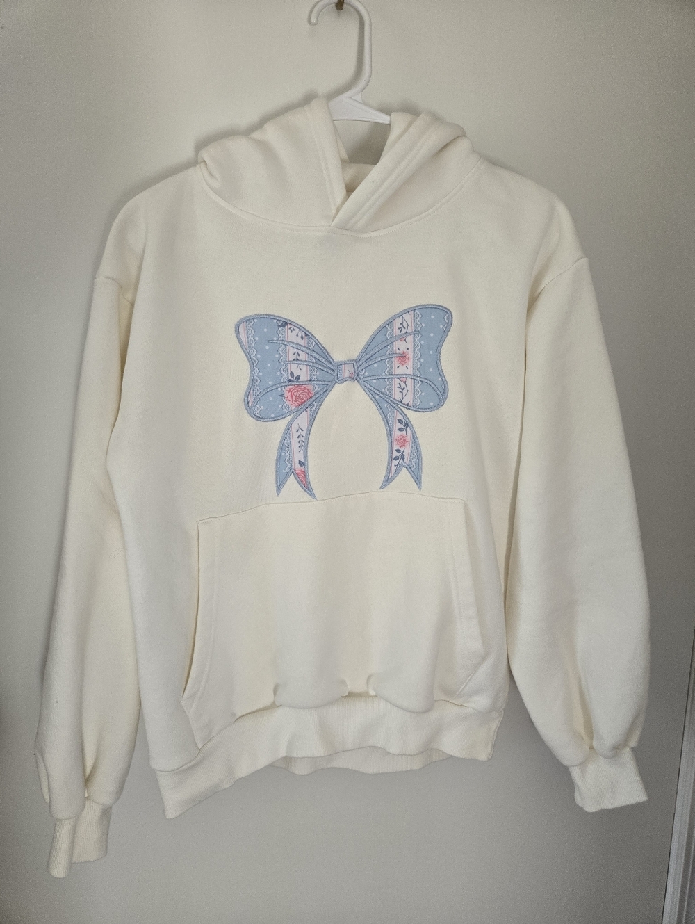 AS Revival • Cream Hoodie with Blue & Pink Decorative Bow